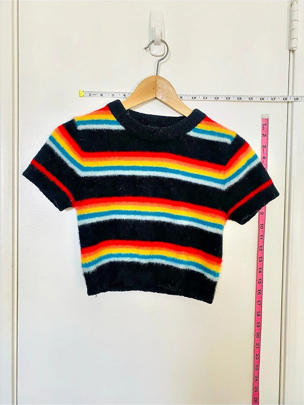 Forever 21 Striped Short Sleeve Top Black & Multicolor Small